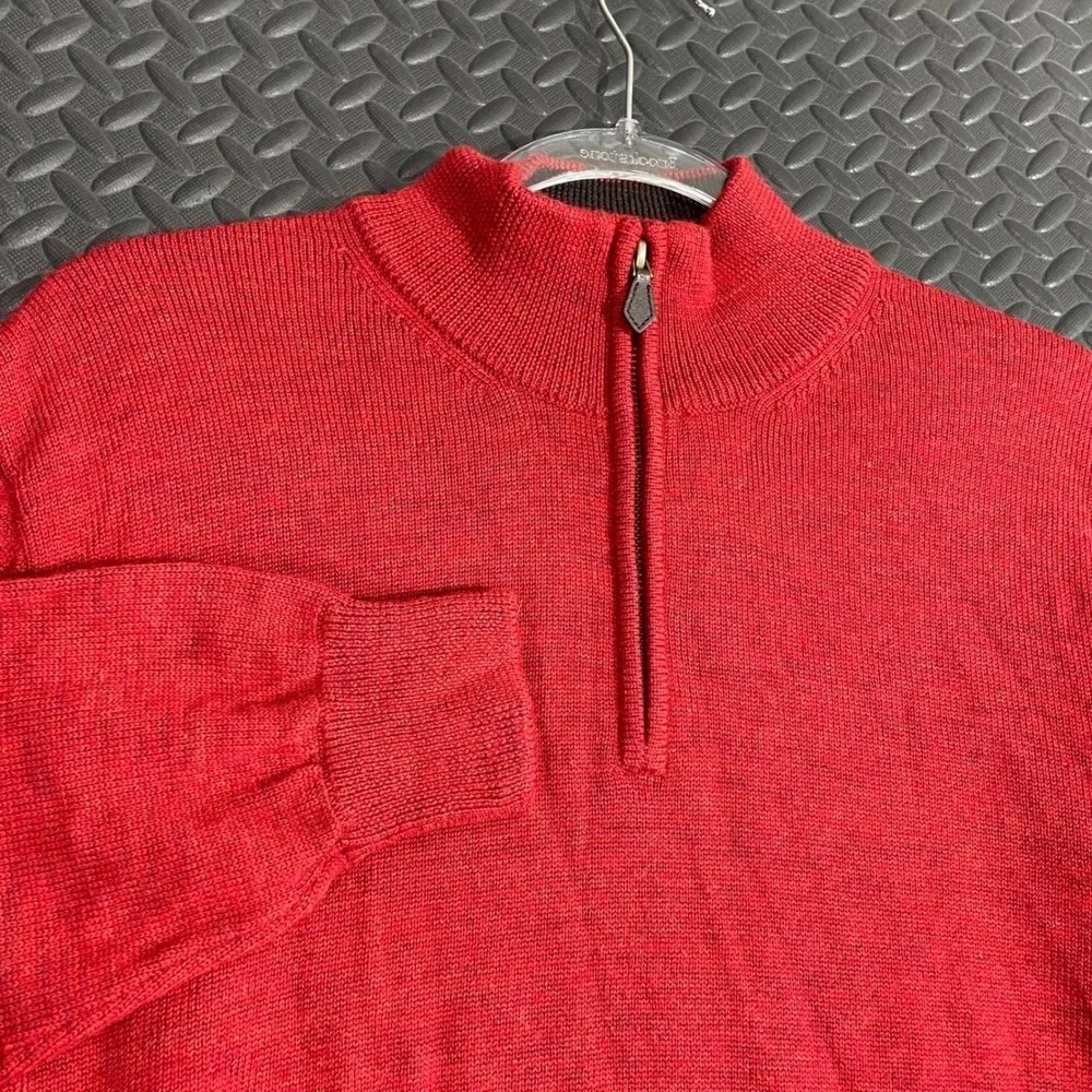 Brooks Brothers 346 Red Quarter Zip Merino Wool‎ Pullover Sweater Men's Size XL